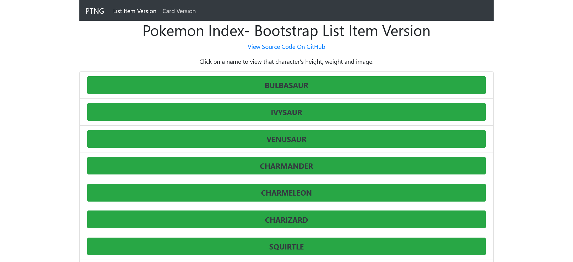 Screenshot of Pokemon Index app Home Page