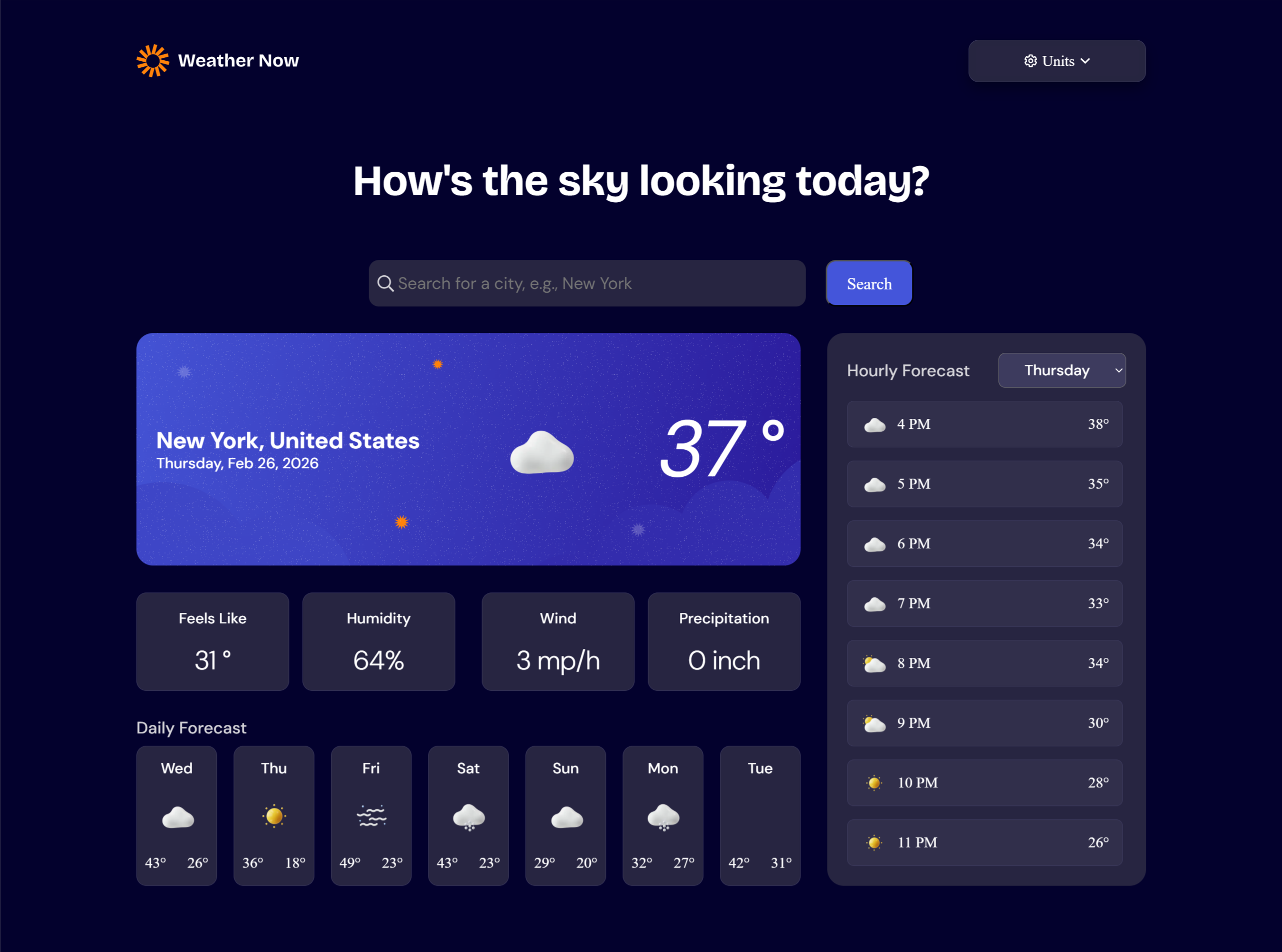 Screenshot of Open-Meteo React Weather App